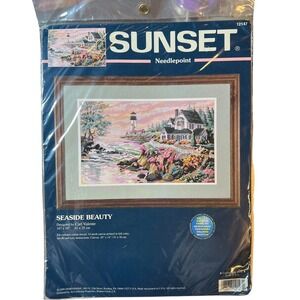 Sunset Needlepoint Kit Seaside Beauty Carl Valente Lighthouse Cottage 16x10 VTG